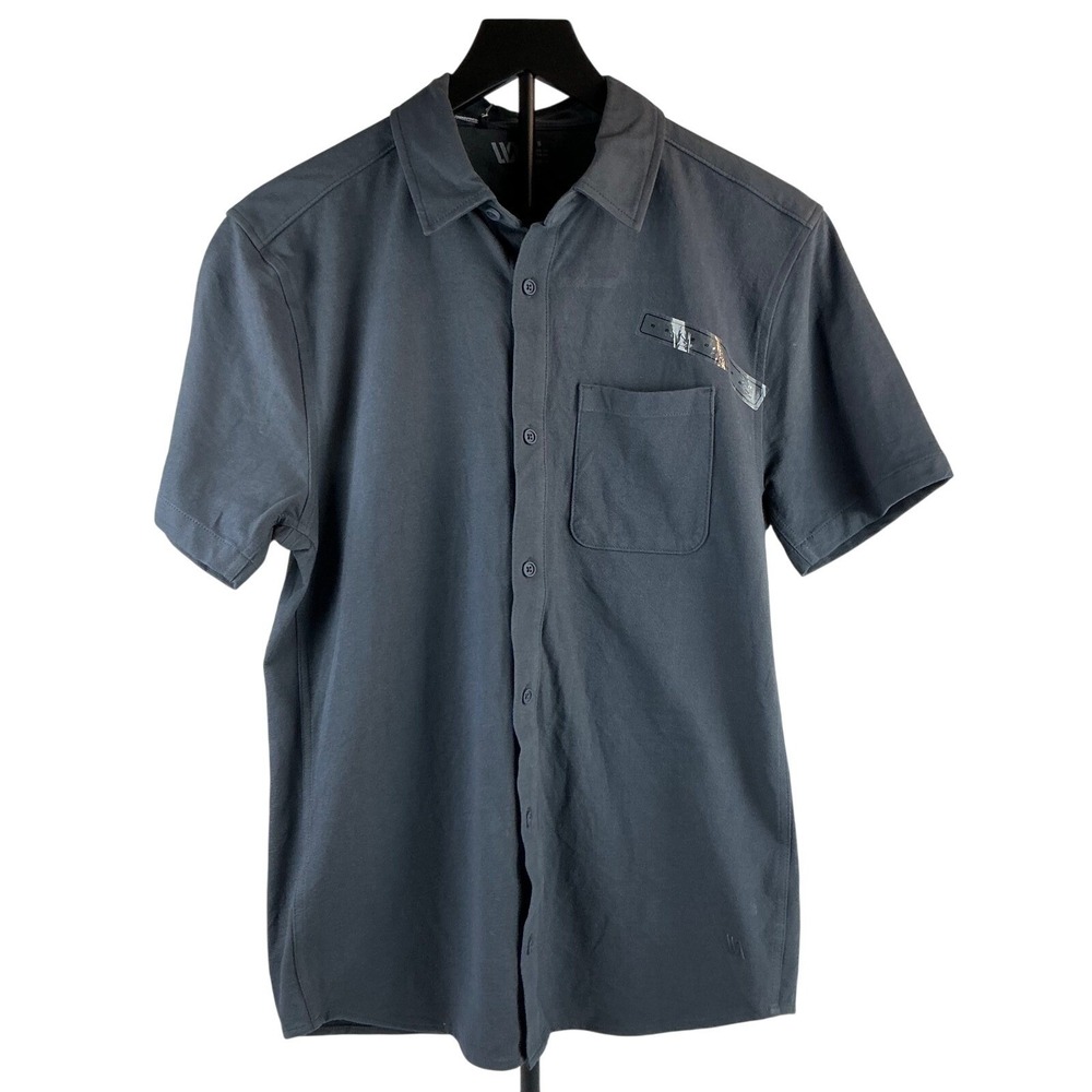 VRST‎ Refined Knit Button Down Shirt Gray Stretch Pocket Mens Small NWT